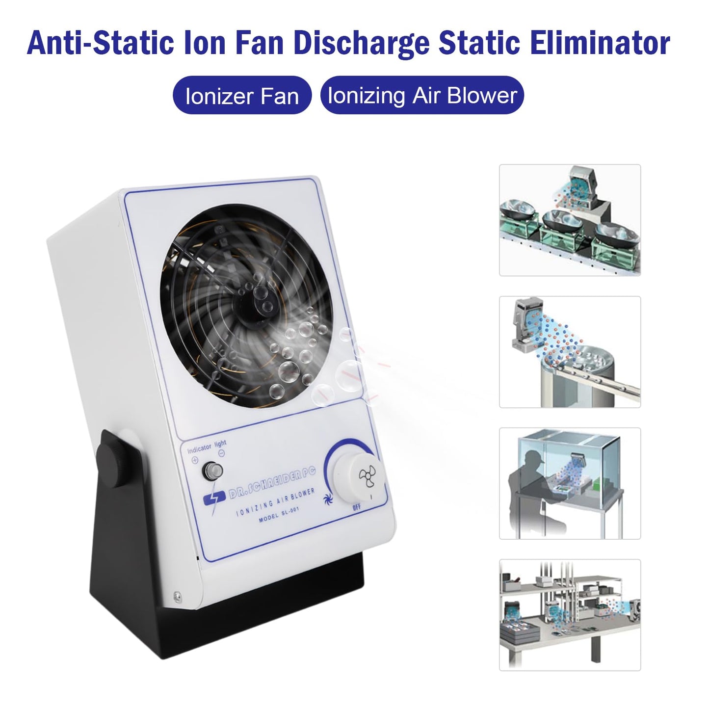 anezdbozr Ionizing Air Blower, Ionizing Air Blower Fan, Antistatic ion fan 110V/60Hz, Desktop Static Eliminator, Anti Static Fan, 0.25A, 3kg Weight