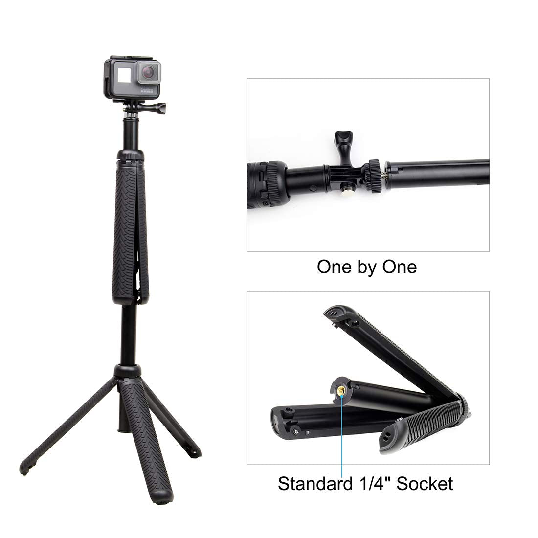 Extendable Selfie Stick/Handgrip/Monopod/Tripod for GoPro Hero 13 12 11 10 9 8 7 6 5 4 3 2 Session 2018, ACASO, EK5000 EK7000/SJCAM SJ4000 SJ500