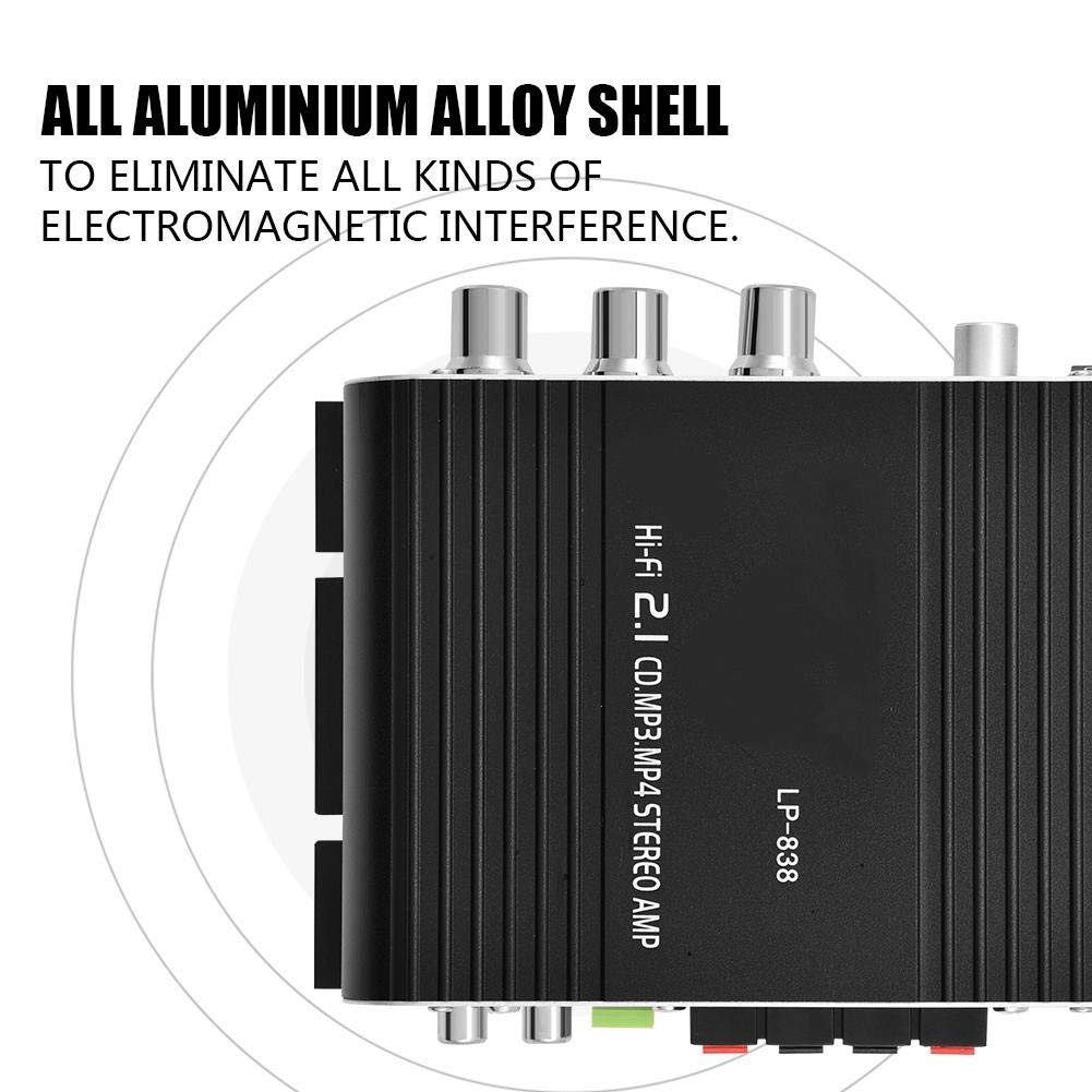 Stereo Audio Amplifier, Mini HiFi 2.1 Stereo Bass Car Home Audio Power Amplifier, Professional Digital Amp for Use on Your Carrier or at Home (Black)
