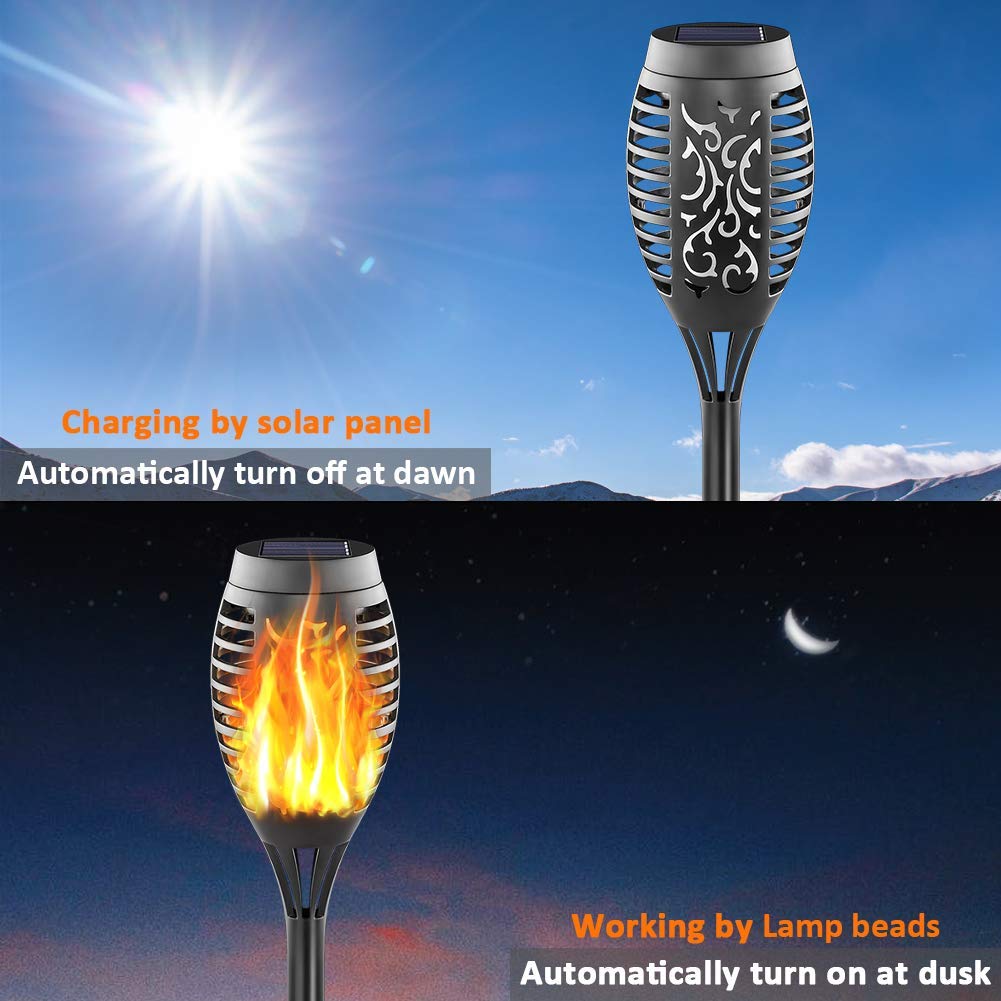 FITSAN 16Pack Mini Solar Torch Lights, 12 LED Solar Lights Outdoor Torches Flickering Flames, Waterproof Landscape Decoration Lighting for Garden