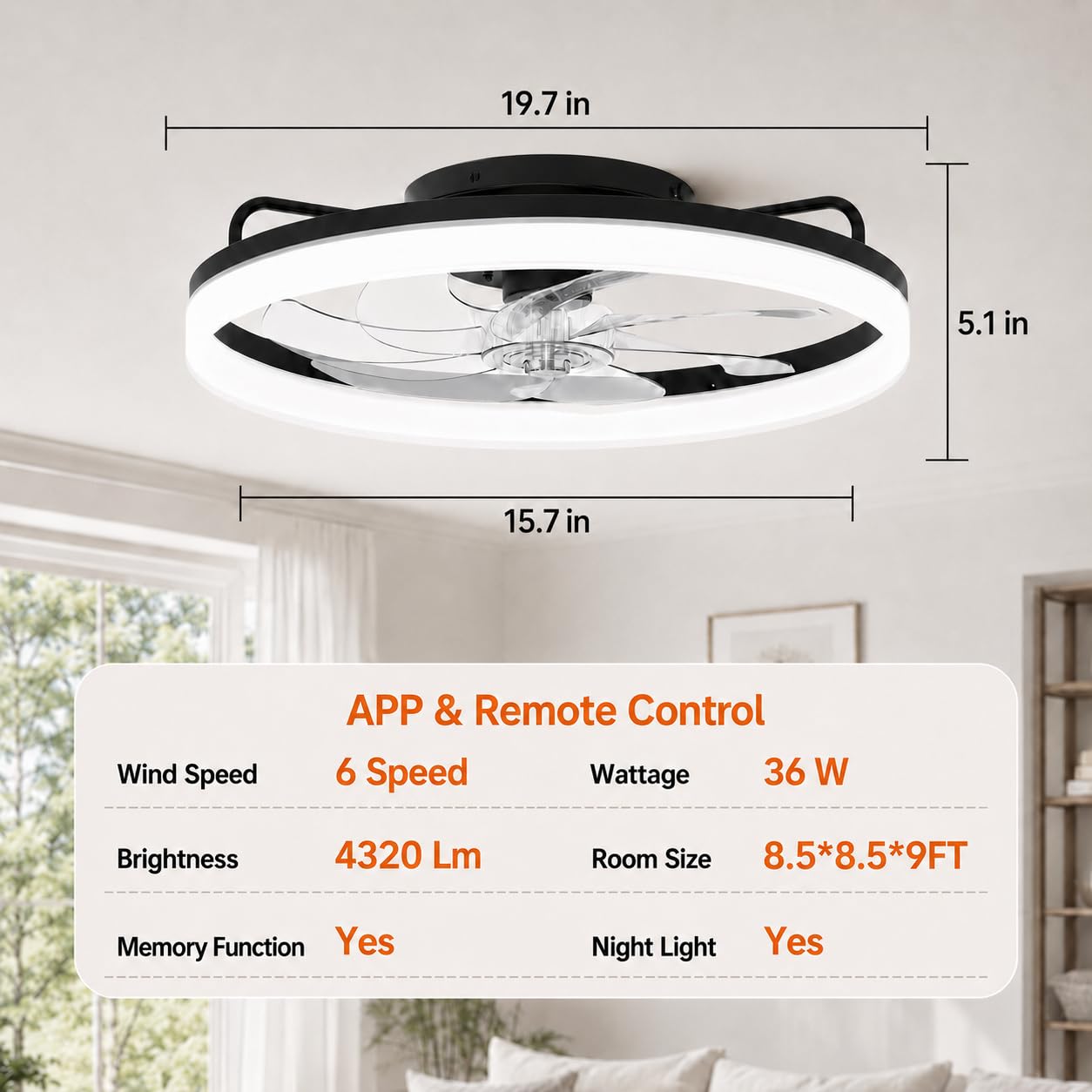20 Inch Ceiling Fan Light with Lights and Remote, Easy Install Ceiling Fans