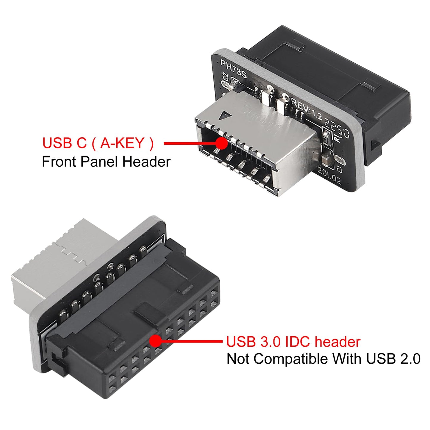 XIITIA 3pcs Vertical USB C Header Adapter, USB Front Panel Adapter, USB 3.1 Key-A Type-E to USB 3.0 20Pin Header Converter for Type C Motherboard