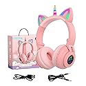YUSONIC Unicorn Kids Headphones for Girls, Unicorn Bluetooth Headphones Foldable for Girls Toddlers Tablet/pad/Amazon fire,Light Up Kids Wireless…