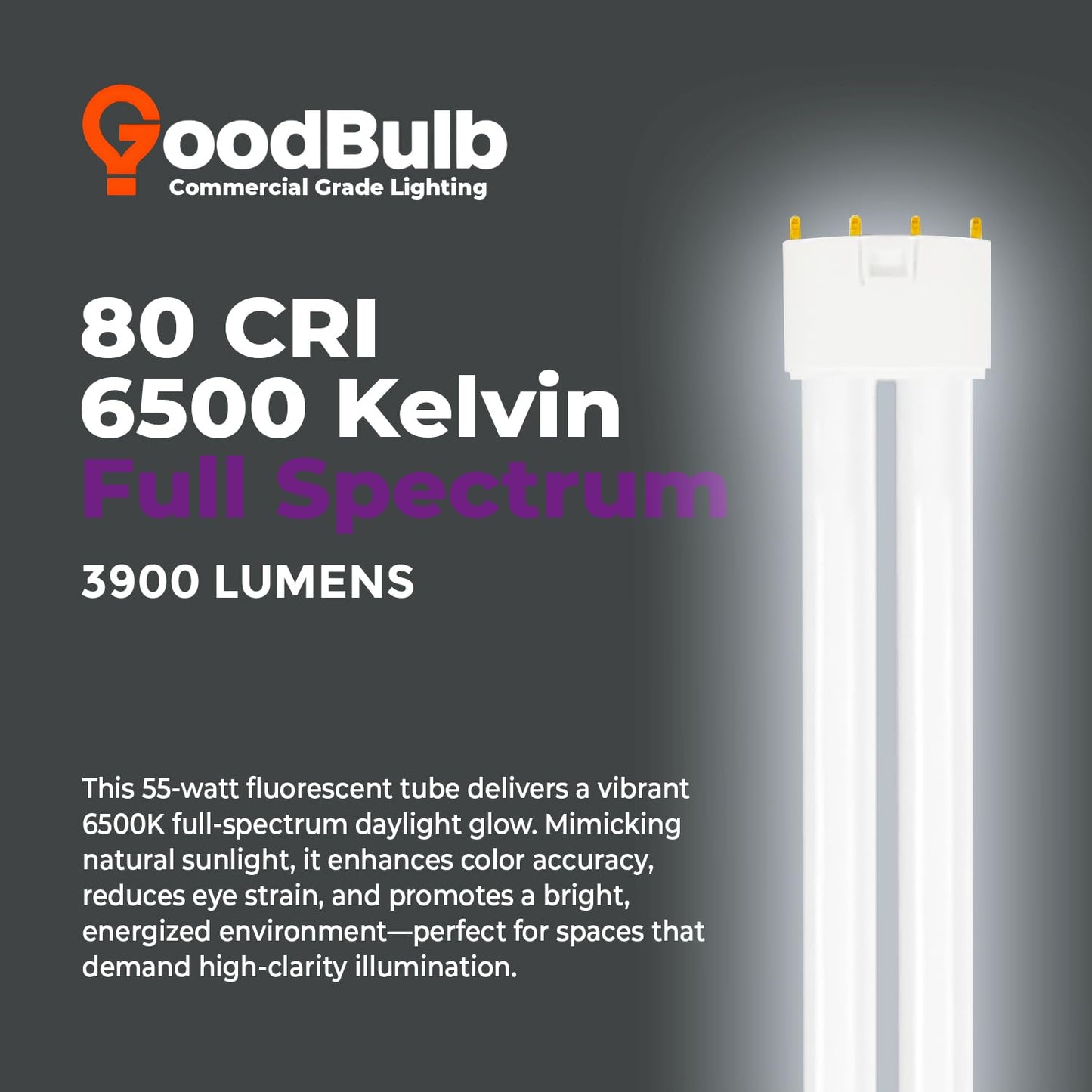 GoodBulb PLL55/865 | 55W 21.2" Twin Tube Compact Fluorescent Light Bulb | 4-pin 2G11 Base 6500K Full Spectrum 3900 Lumen | 36000 Hour Long Life Biax |