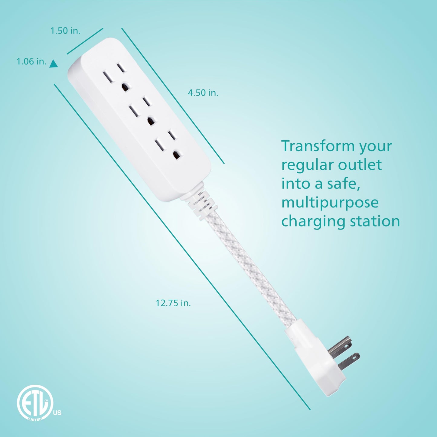 Philips 3-Outlet Grounded Mini Extension Cord with Surge Protection, 5 Inch Indoor Extension Cord, Flat Plug Power Strip, 245 Joules, Short Power