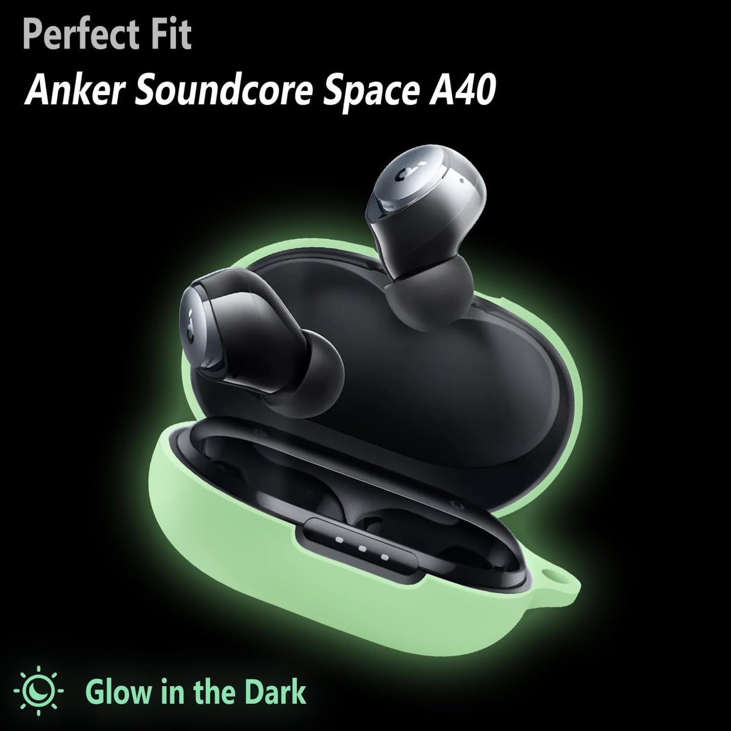 Geiomoo Silicone Case Compatible with Anker Soundcore Space A40, Protective Cover with Carabiner (Luminous Green)