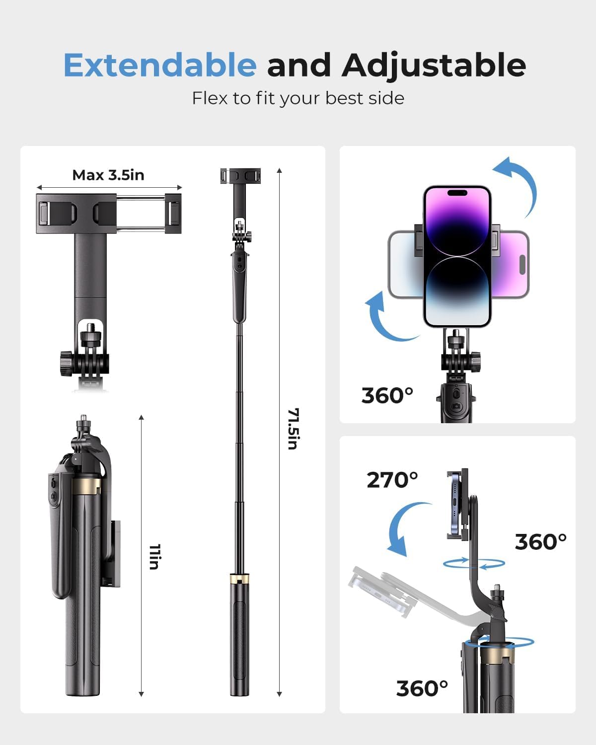 72" Phone Tripod, Tripod for iPhone with Wireless Remote Control, Portable Selfie Stick for iPhone, Live Streaming, Video Recording, Compatible