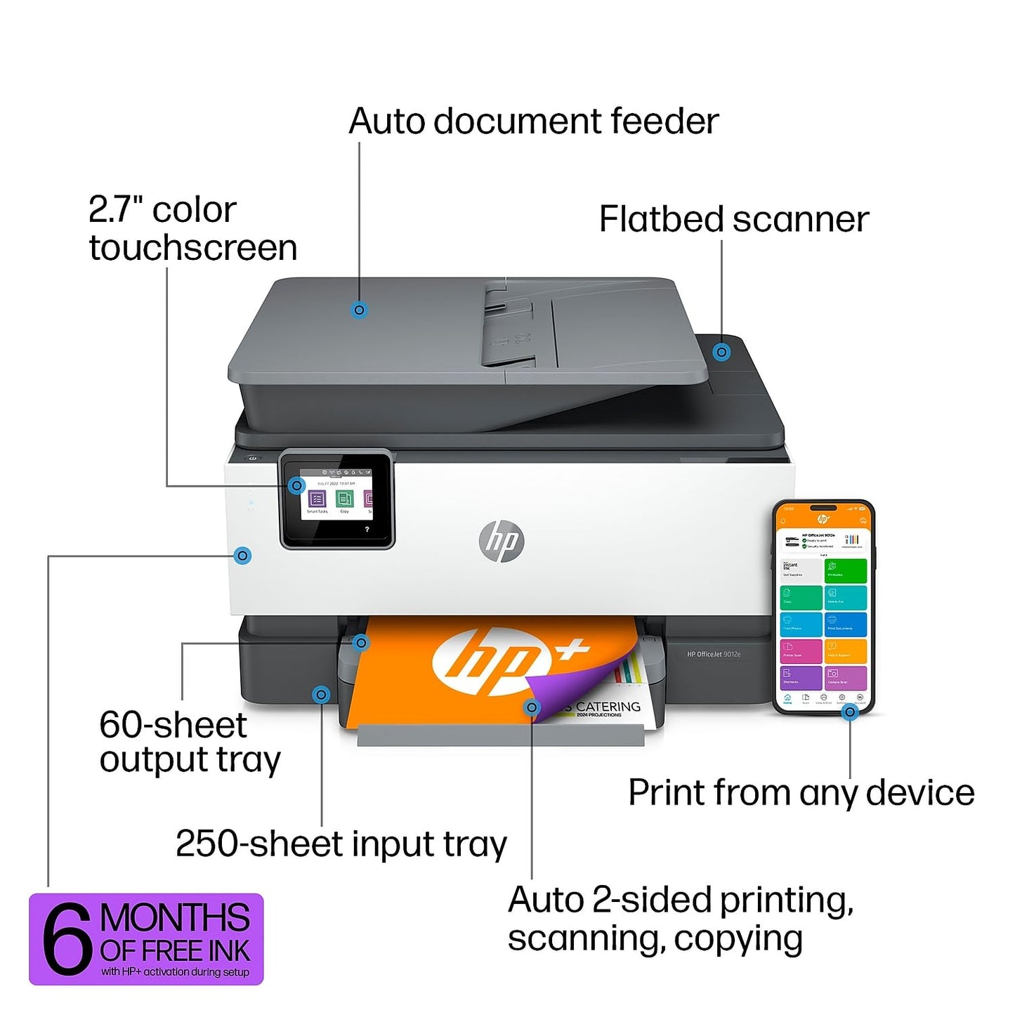 HP OfficeJet 9012e Wireless All-in-One Color Inkjet Printer, Duplex, 6 mo. Instant Ink (1G5L4A)