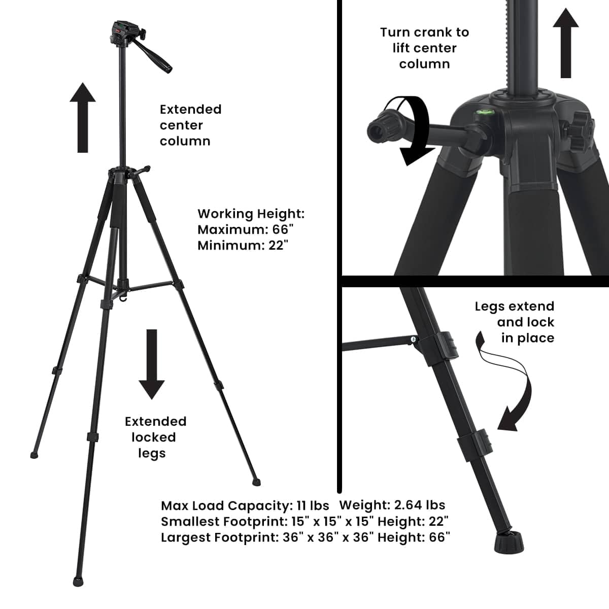 Creative Mark Apex Tripod for Camera - Lightweight Aluminum Camera Tripod Stand with 360° Pan, 90° Forward Backward & Side Tilt, Adjustable Height