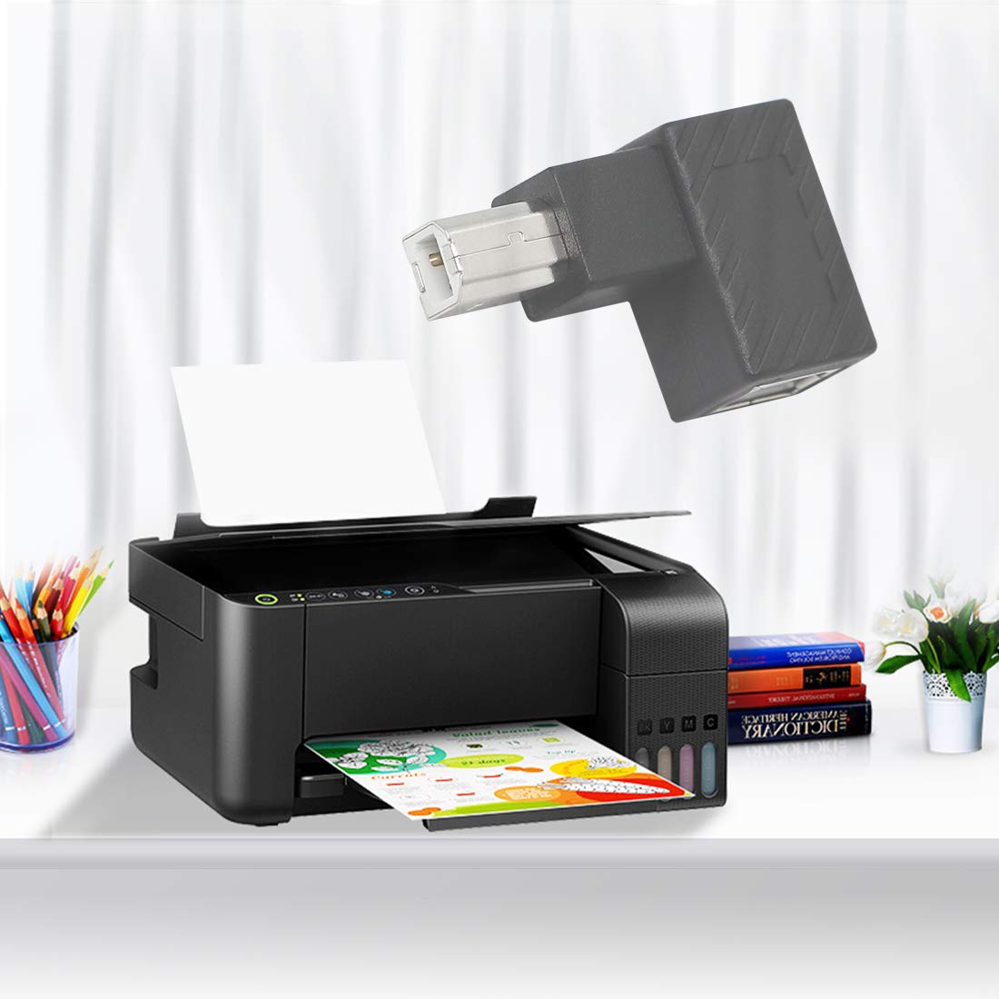 YACSEJAO USB 2.0 Type-B Printer Adapter, 2Pack 90 Degrees USB 2.0 B Male to Type-B Female Printer Adapter? for Printer, Scanner, Mobile HDD
