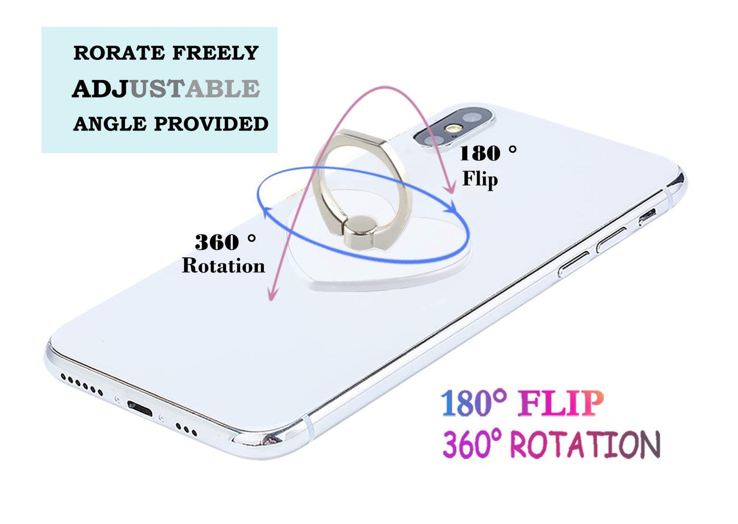 lenoup Transparent Heart Cell Phone Ring Holder Kickstand,360 Rotation Clear Heart Cell Phone Finger Ring Grip Stand for Phones,Pad
