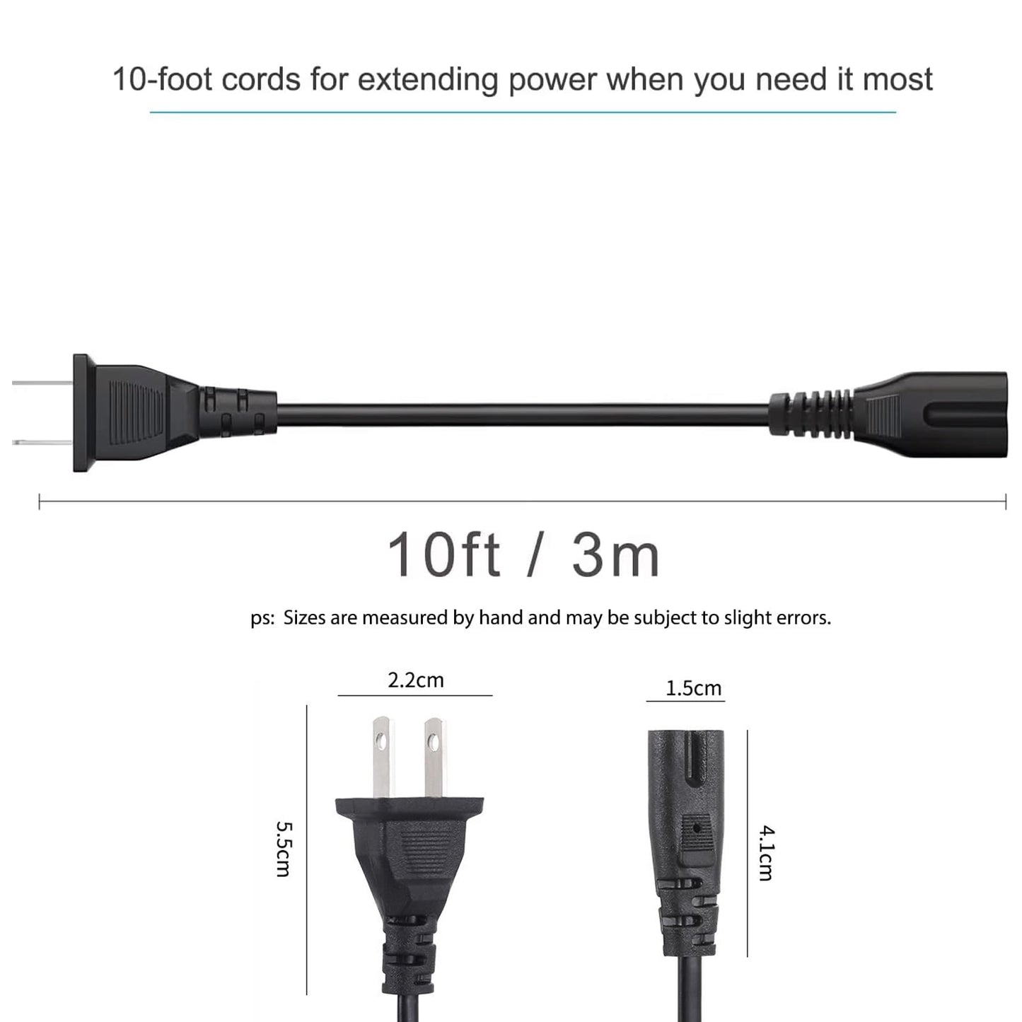 Replacement AC Power Cord Fit for Xbox Series X/S, PS5/PS4/PS3 Slim & Xbox One X/S - 2-Prong Cable Compatible with PlayStation 5/4/3 Super Slim