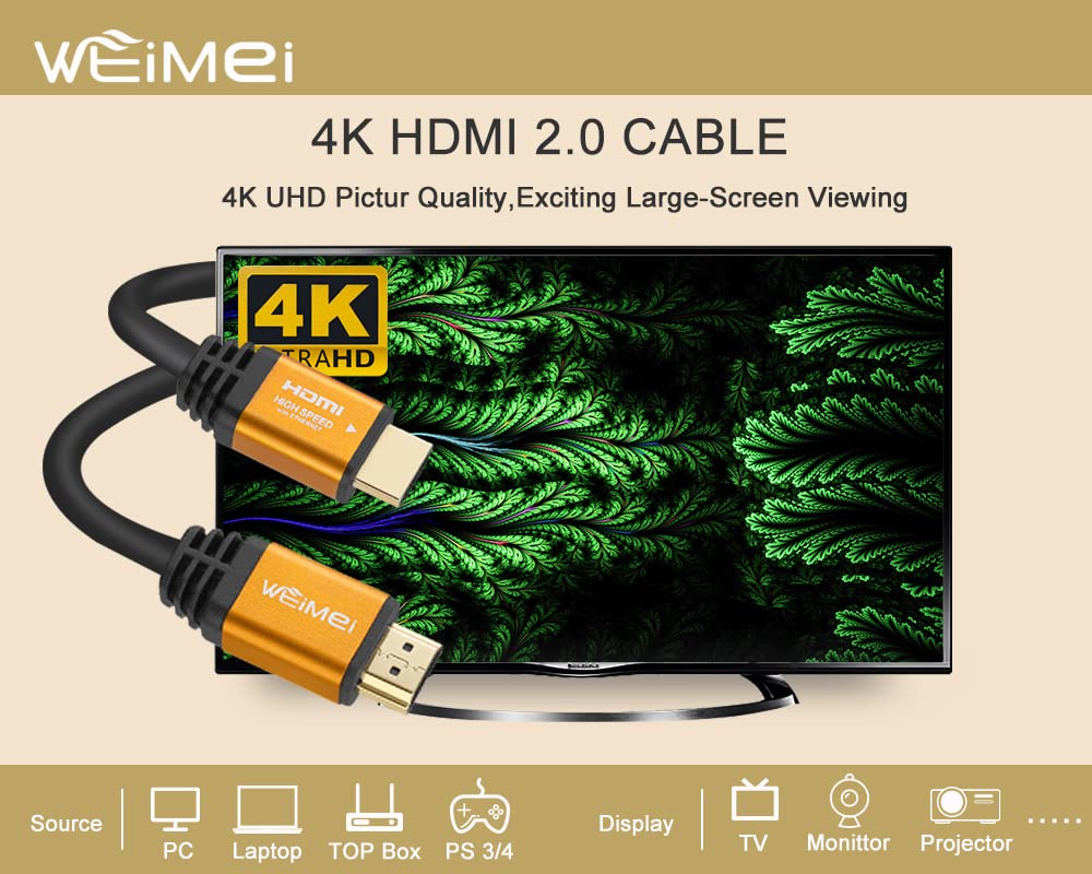 WEIMEI 35 Feet 4K HDMI Cable 2.0 HDMI Cord 35ft Support 4K@60Hz UHD 2160P Ethernet 3D ARC with Gold-Plated Connector and Bare Copper Conductor