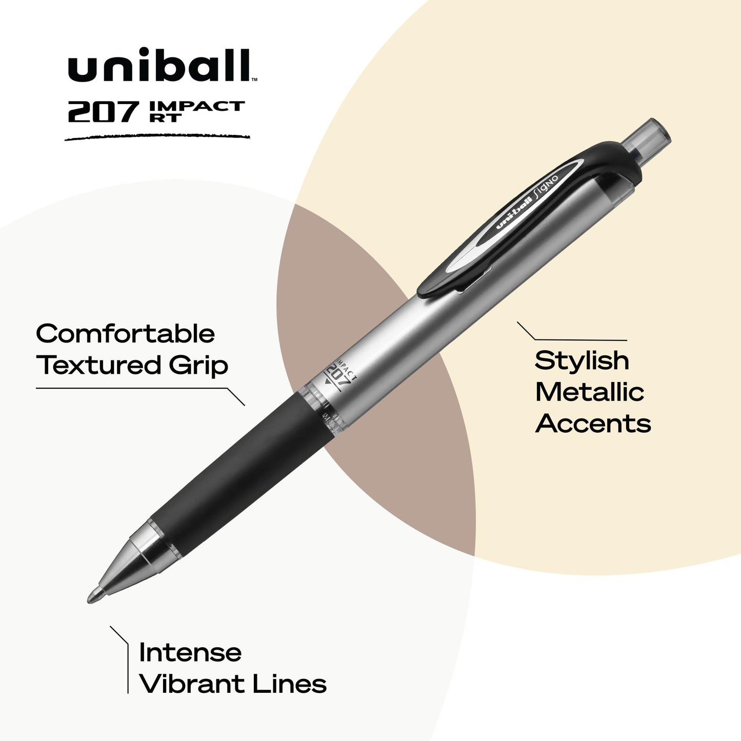 uni-ball Signo 207 Impact Stick Gel Pen, 4 Black Pens, 1.0mm Bold Point Gel Pens, Smooth Writing, Archival-Quality Ink, Acid-Free, Superior Comfort