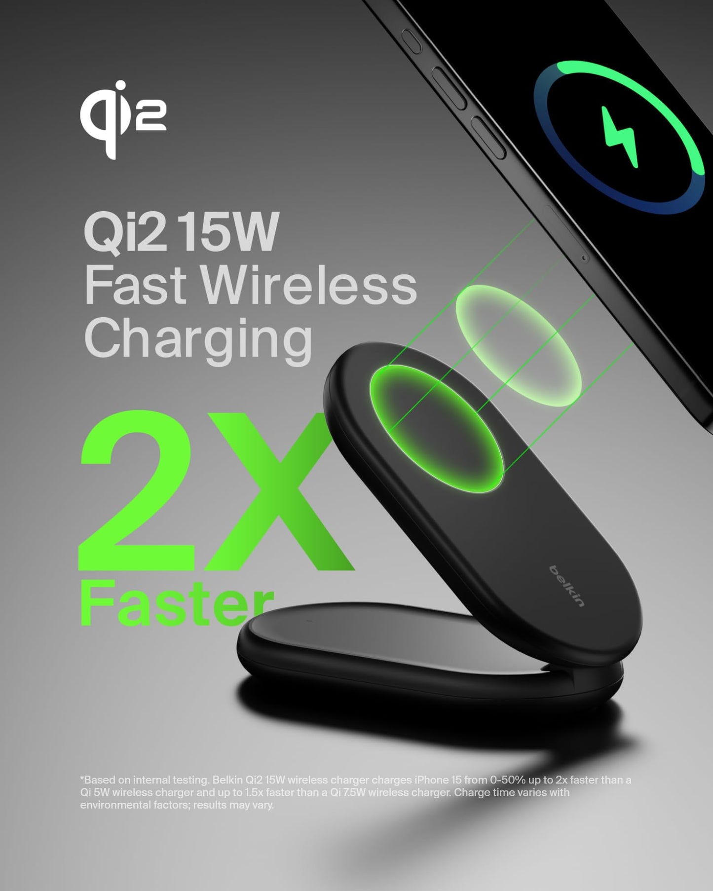 Belkin Magnetic Foldable Wireless Charging Stand 15W - MagSafe-Compatible Qi2-Certified Charger, Wireless Charging Stand for iPhone 16, Galaxy S25