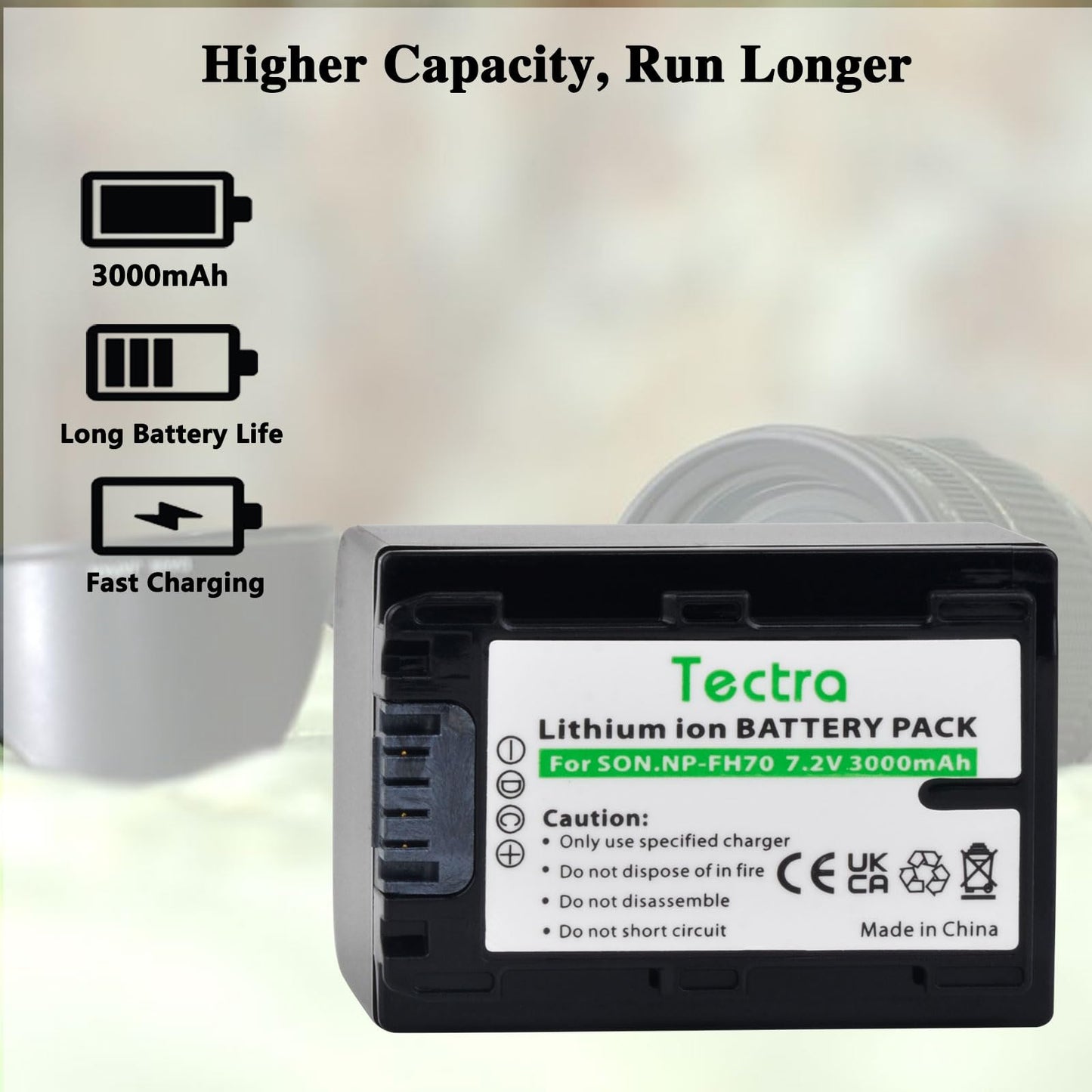 Tectra 2-Pack NP-FH70 Battery and LCD USB Charger for Sony NP-FH30, NP-FH50, NP-FH60, NP-FH90 NP-FH100 and Sony HandyCam DCR-DVD650, DCR-HC20, SX40