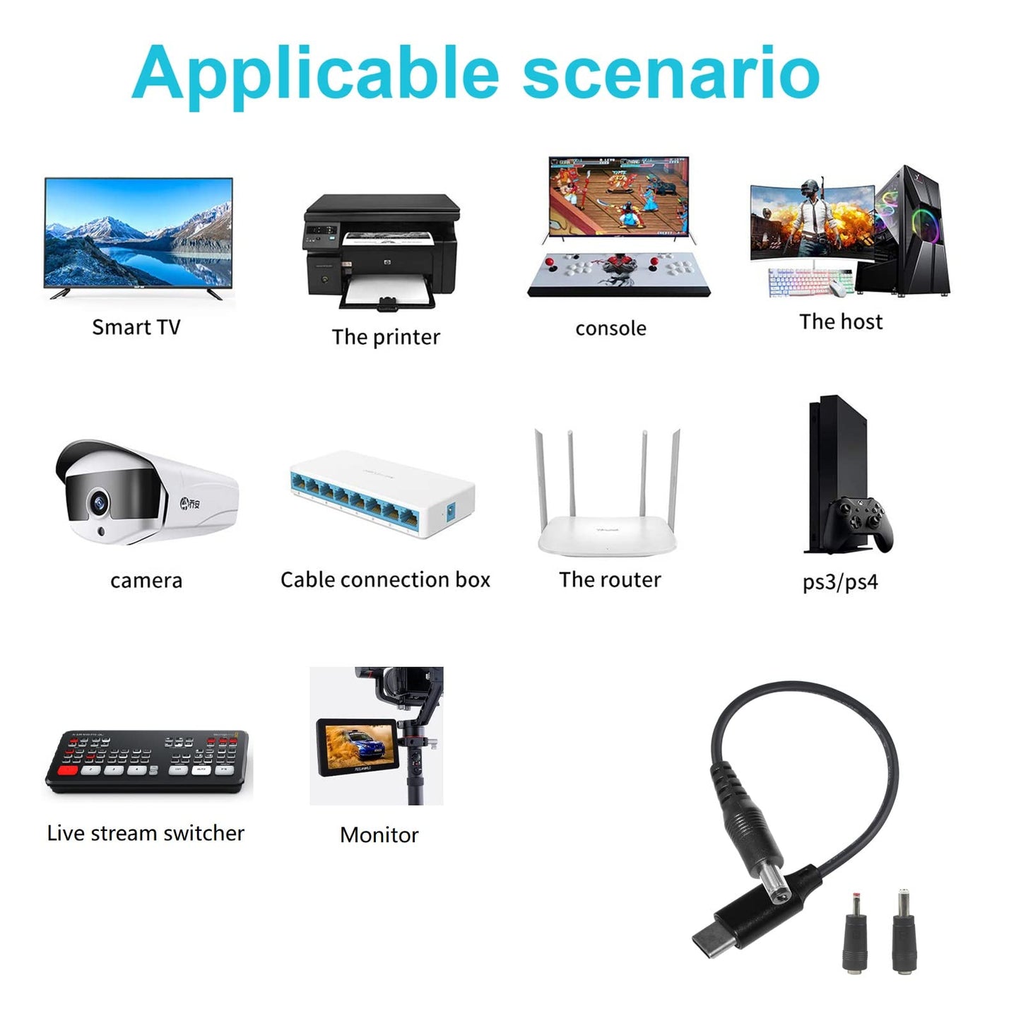 QIUCABLE Type-C to DC Power Cable - 3ft USB-C to DC 5.5 x 2.1mm Charging Cable, Supports USB-PD, Compatible with Power Bank, Router, CCTV, LED Light