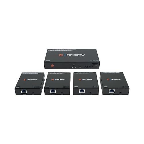 J-Tech Digital HDMI Extender Splitter 1x4 Over Single Cat5e/6 Ethernet Cable Up To 164ft. Supports PoC HDMI Loopout IR Control EDID Switch