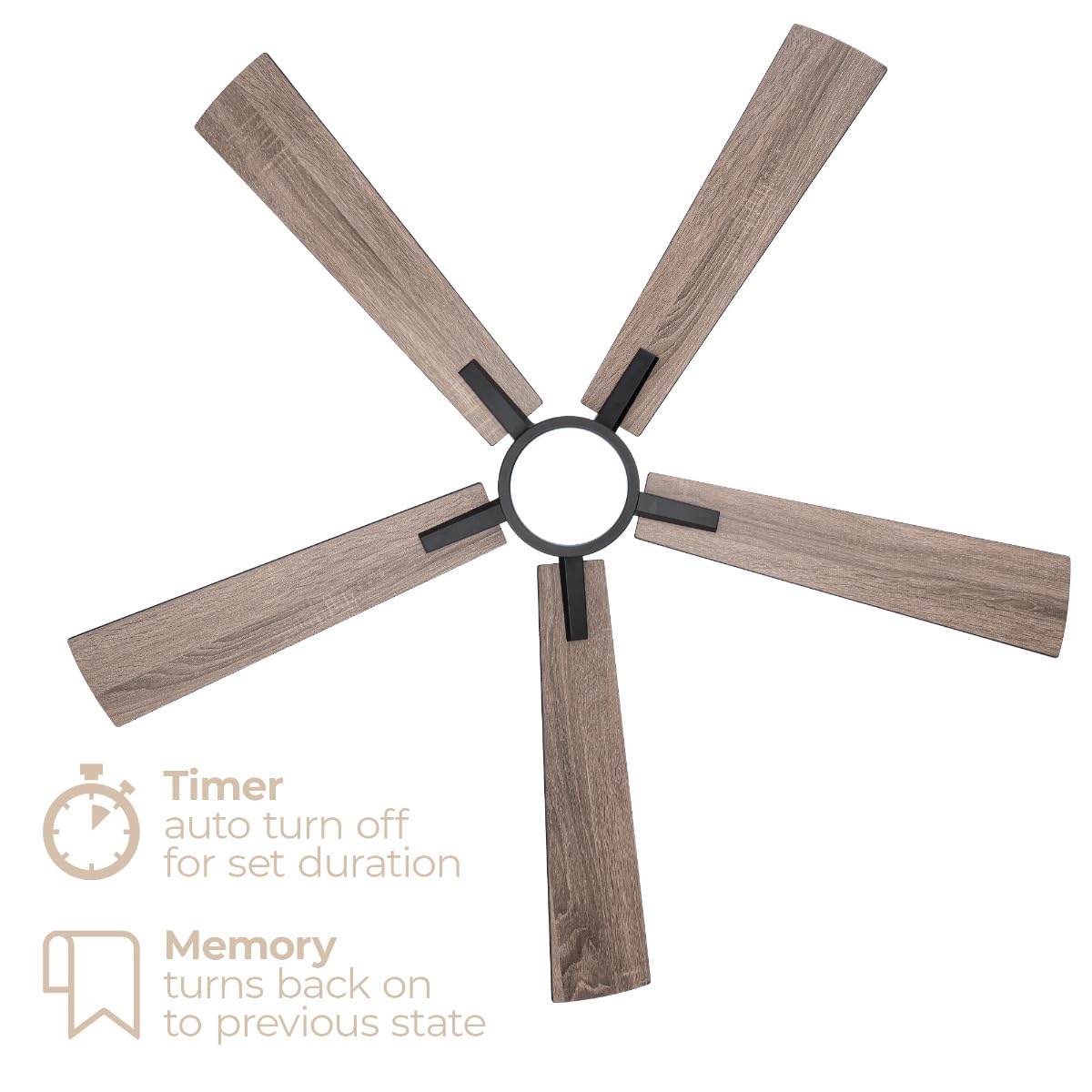 Bali 52in 5-Blade Smart Indoor or Outdoor Ceiling Fan 2700K-6000K CCT Tunable Range LED Light Kit in Matte Black with Reversible Black and Weathered