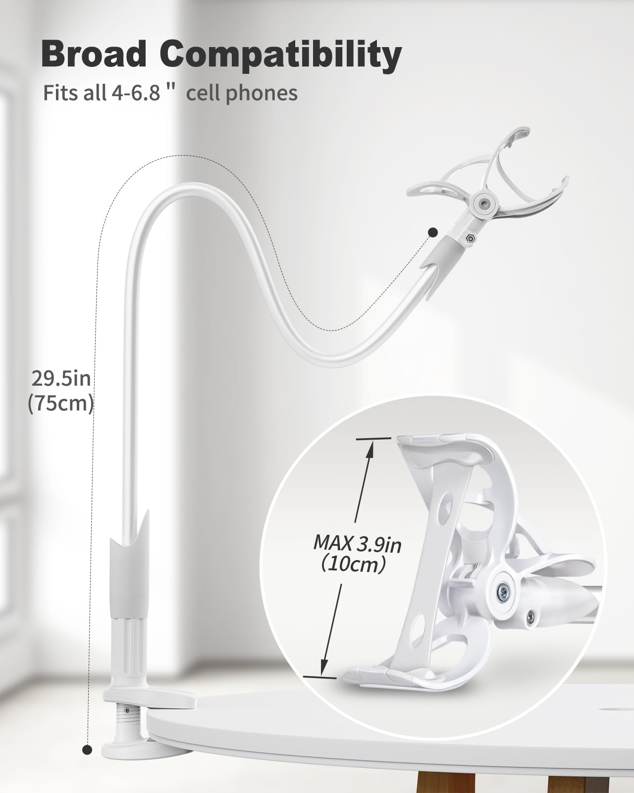 SAIJI Gooseneck Cell Phone Holder, Clamp Universal Lazy Mount Clip Hands Free Flexible Long Arm Bracket Grip for 4.0-6.3 Phones Mobile Stand Baby