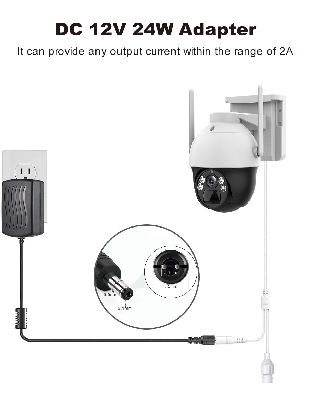 Lonnky DC 12V 2A Security Camera Power Adapter Combine with 1 to 4 Power Splitter for CCTV Security Camera System, UL/FCC Certificate for North