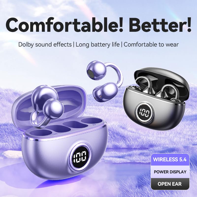 Clip-On Open-Ear Wireless Bluetooth 5.4 Earbuds & Bone Conduction Headphones - Noise Cancelling Mic, Waterproof, Ergonomic Design for Small Ears…