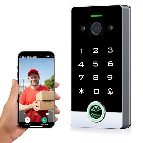 Smart WiFi Video Intercom & Doorbell Tuya Access Control System, All-Metal Fingerprint Keypad 1080P Night Vision Camera, Video Monitoring