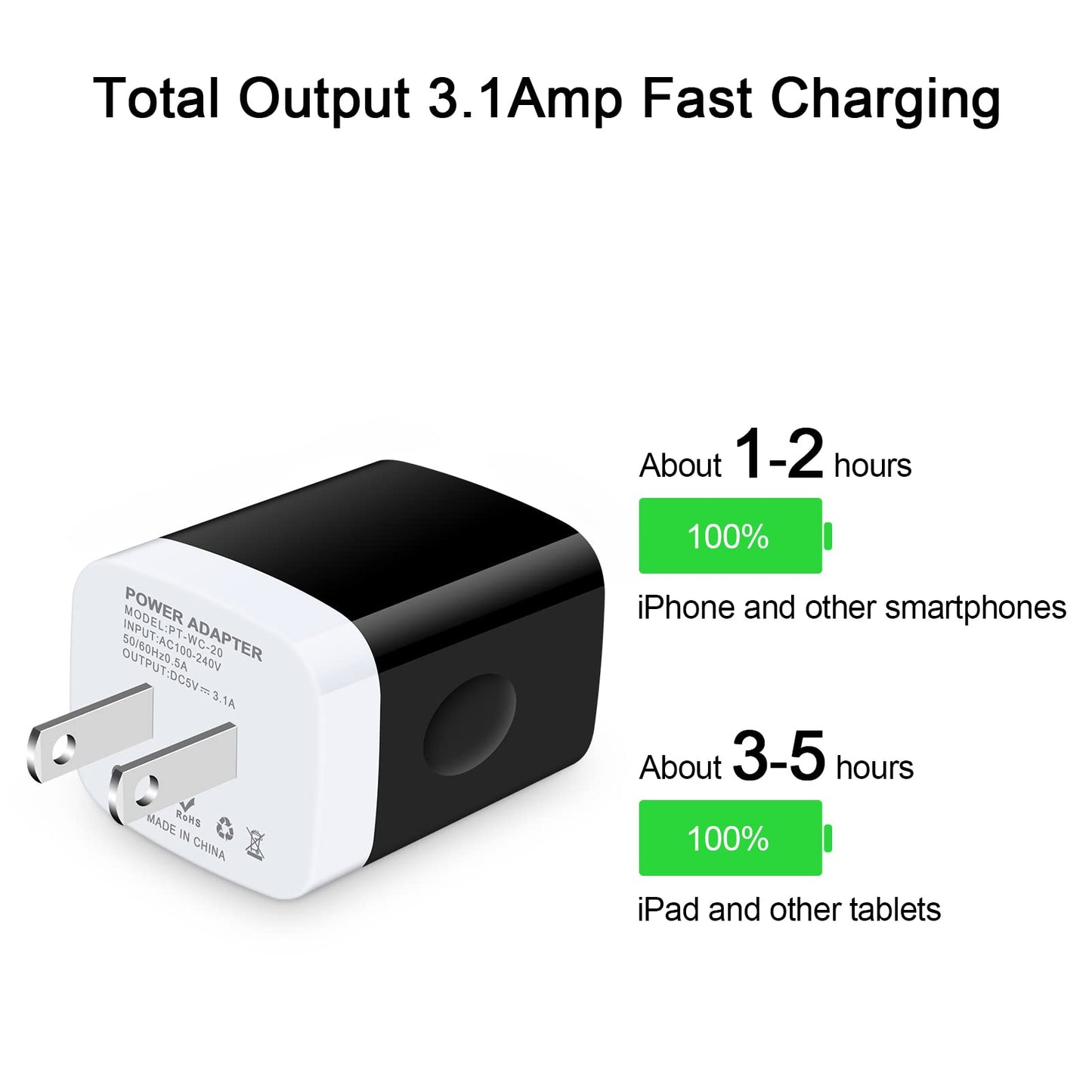 USB Wall Charger, 18W 3Amp Fast Cube Charger Block - Compatible iPhone 15/14/13/12/11/Xs/XR/X/8/7/6, Samsung A14 A13 A53 S23 S22 S21 S10 S9 S8