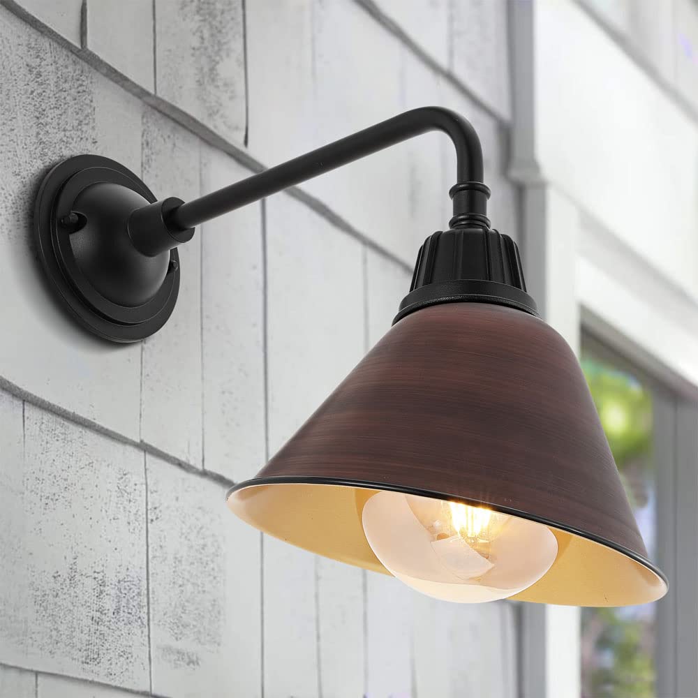 JONATHAN Y 9.63" Navy/Black 1-Light Farmhouse Outdoor Sconce, Industrial LED Wall Light, Gooseneck Arm Barn Lamp with Metal Bell Shade for Porch