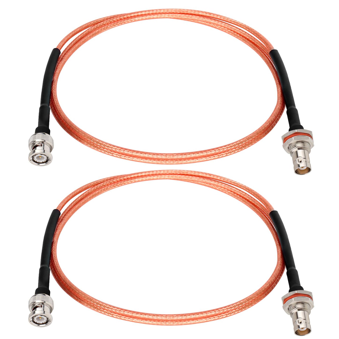 XRDS -RF BNC Cable 3FT 2PCS, 50 Ohm BNC Male to Female Bulkhead Mount RG316 Coax for Wireless Microphone System Receiver CB Radio UHF VHF Ham Radio