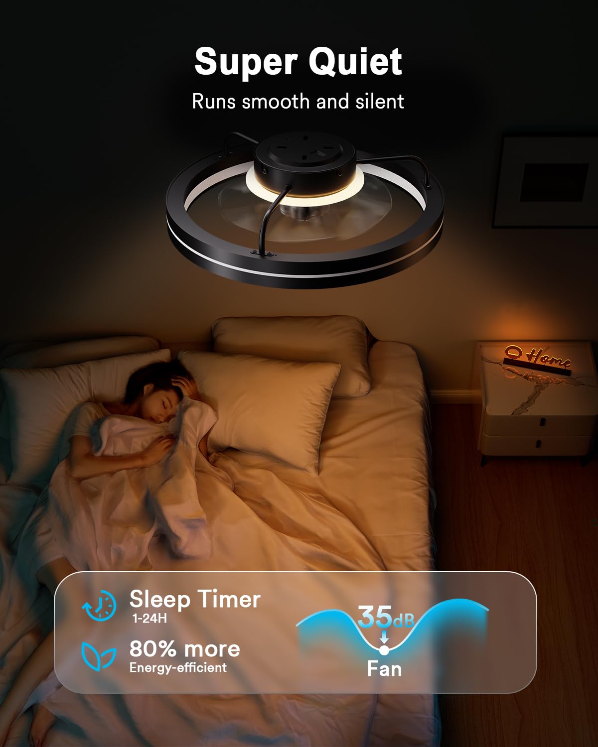 Lumary Smart Ceiling Fans with Lights and Remote, WiFi & Bluetooth Low Profile Ceiling Fan with 2200K Nightlight for Bedroom, RGBAI & 42 Scenes Mode