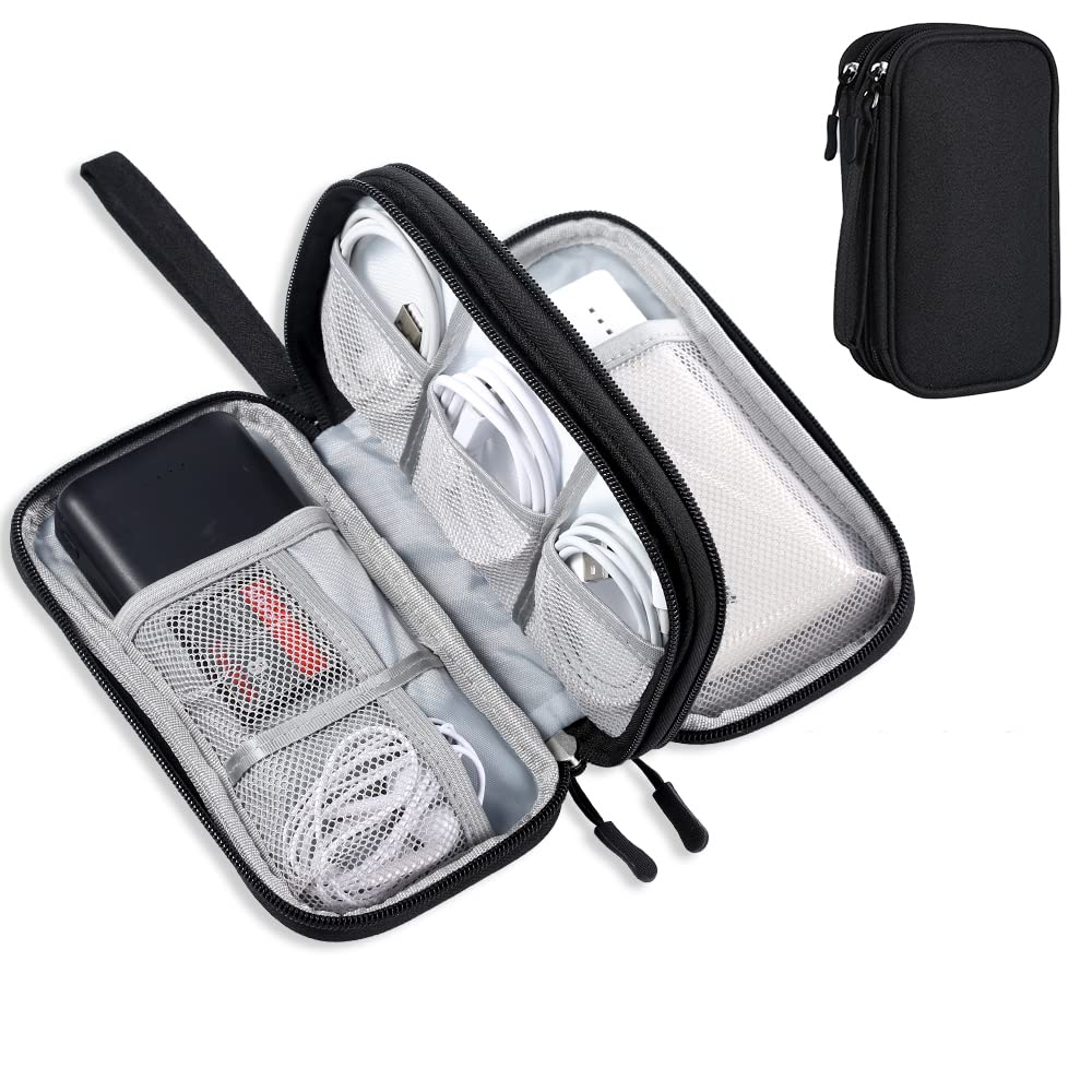 DDgro Electronics Travel Organizer, Tech Accessories Pouch Bag for Cables/Charger & Cords (Small, Black)