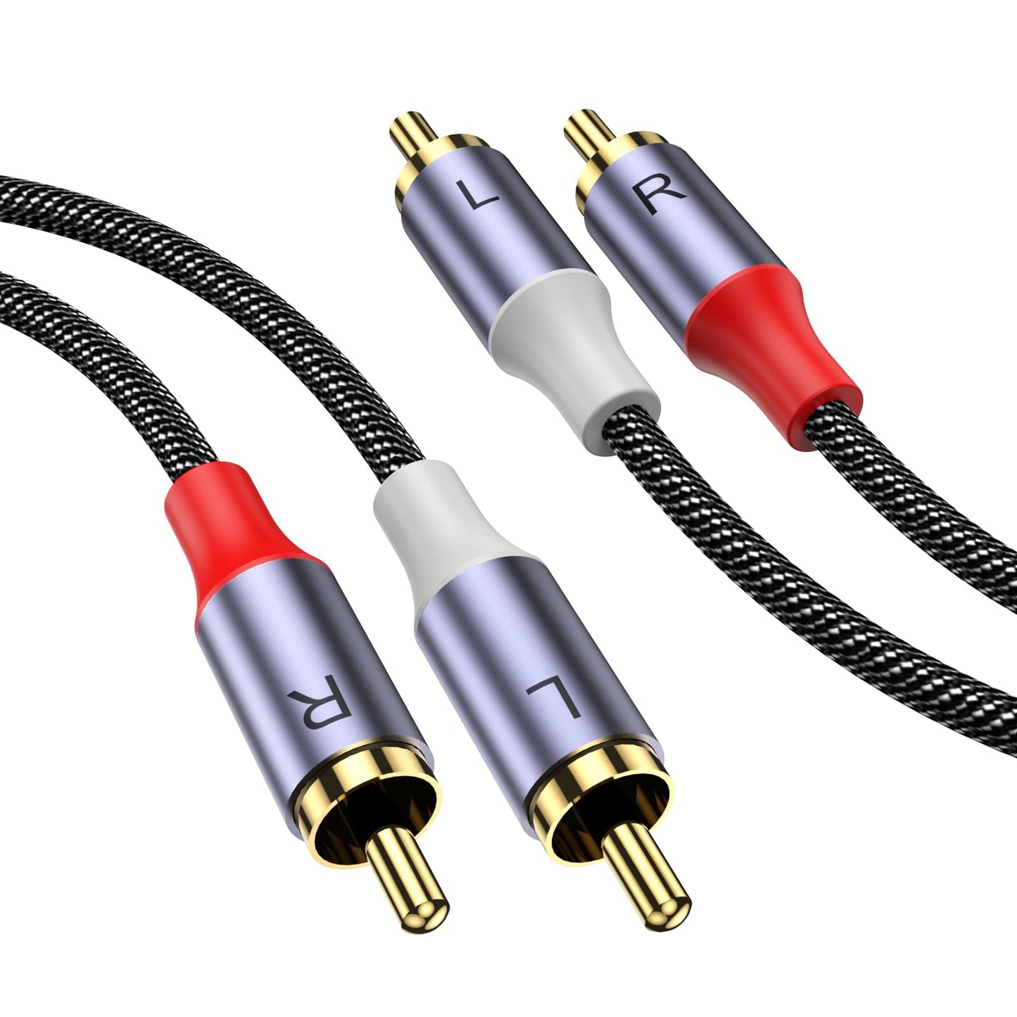MOSWAG RCA Male to RCA Male Stereo Auxiliary Audio Cable - 3.28ft/1M, 24K Gold Plated Nylon Braided for Home Theater, Audio, HDTV, Car Stereo