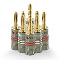 Nakamichi Ultimate Series 24K Gold Plated Beryllium Red Copper Banana Plug 12-18 AWG Gauge Size 4mm Connector for Speakers Wire Amplifiers Hi-Fi Sound
