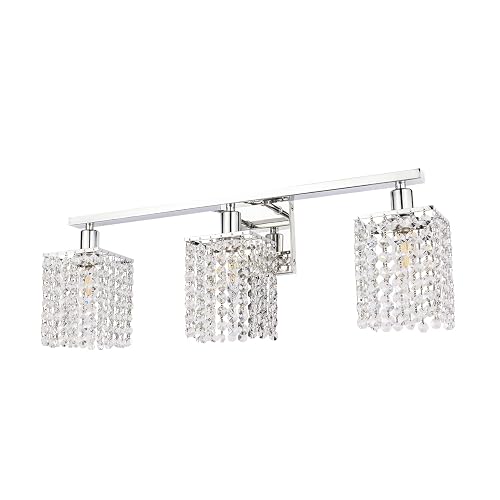 BONLICHT Wall Sconce with Crystal Drops,3 Light Modern Bathroom Vanity Light Over Mirror Polished Chrome Wall Light Fixtures Luxury Indoor Wall Mount