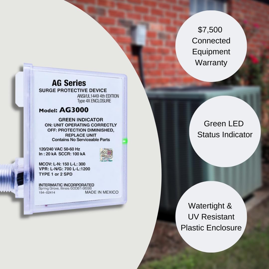 Intermatic AG3000 120/240 VAC Universal HVAC Surge Protective Device - Advanced Surge Protection, TPMOV Tech, Watertight Enclosure - UL Listed