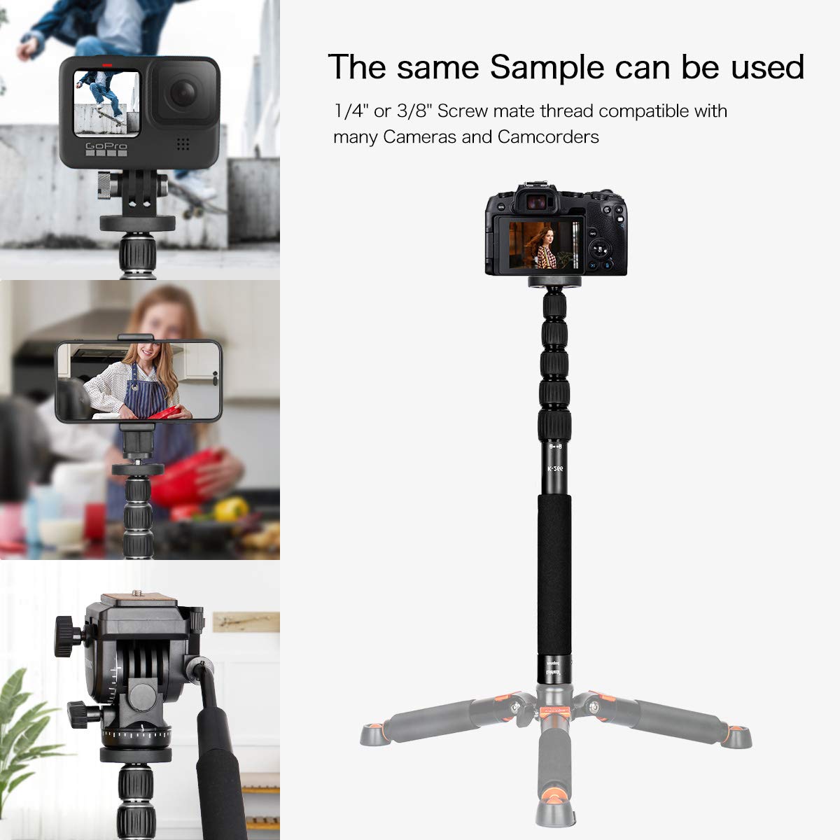 Koolehaoda Camera Monopod 61" Aluminum Portable Photography Unipod Stick, 6-Section Telescopic, Folding is only 15" Compact Travel Monopod for Cameras