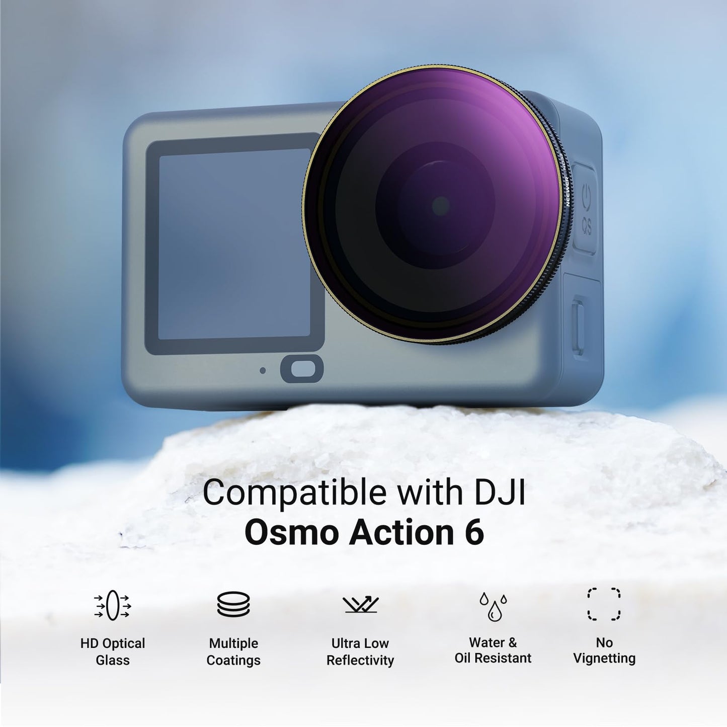 NEEWER CPL + ND Filter Set Compatible with DJI Osmo Action 6 Only, ND8/16/32/64/1000 Adjustable Circular Polarizing Lens Filters, Snap On Multicoated