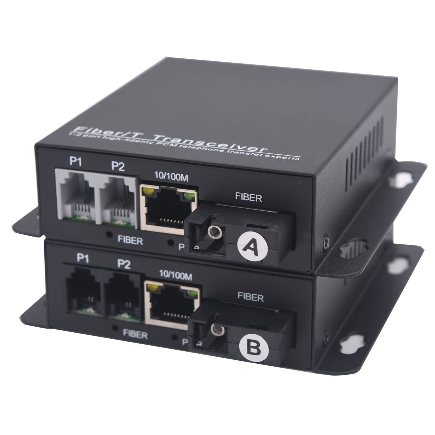 Wekuant 2 x RJ11 Telephone and 10/100 Mbps Ethernet Over Fiber Converter - POTS to Fiber Optic Extender, Universal Single Mode up to 20Km(12.4 mi)