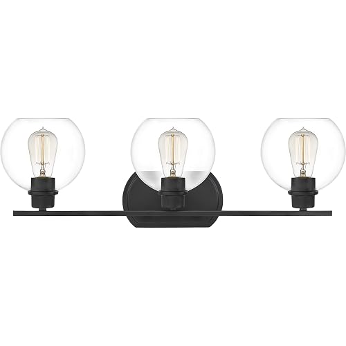 Quoizel Pruitt Transitional Vanity Lights, 26.25 Inch 3-Light Matte Black Bathroom Lighting Fixtures Over Mirror, Wall Mount Light for Bathroom