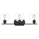 Quoizel Pruitt Transitional Vanity Lights, 26.25 Inch 3-Light Matte Black Bathroom Lighting Fixtures Over Mirror, Wall Mount Light for Bathroom