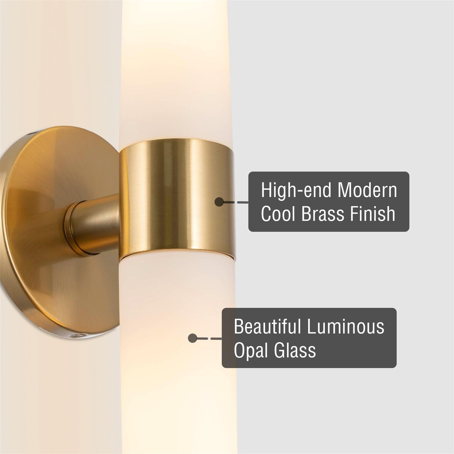 Kira Home Duo 21" Modern Gold Wall Sconce with Frosted Glass Cylinder Shades, Linear 2-Light Gold Wall Light, Cool Brass Finish