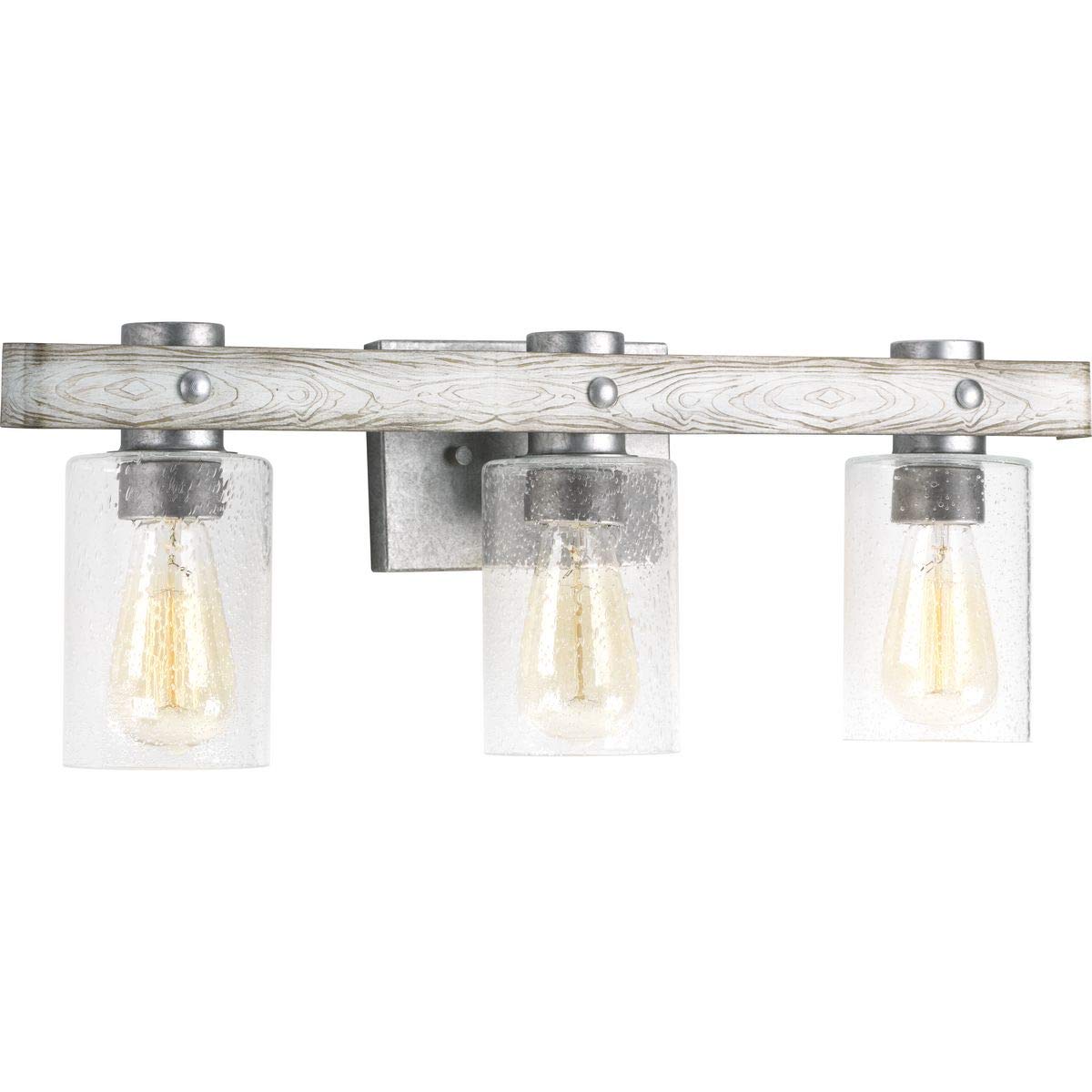 Progress Lighting Gulliver Collection 3-Light Clear Seeded Glass Coastal Bath Vanity Light Galvanized
