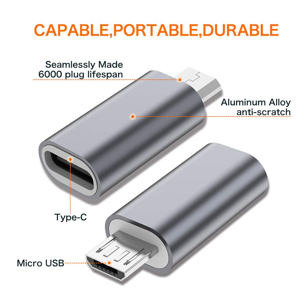 JXMOX USB C to Micro USB Adapter, (4-Pack) Type C Female to Micro USB Male Convert Connector Support Charge Data Sync Compatible with Samsung Galaxy…