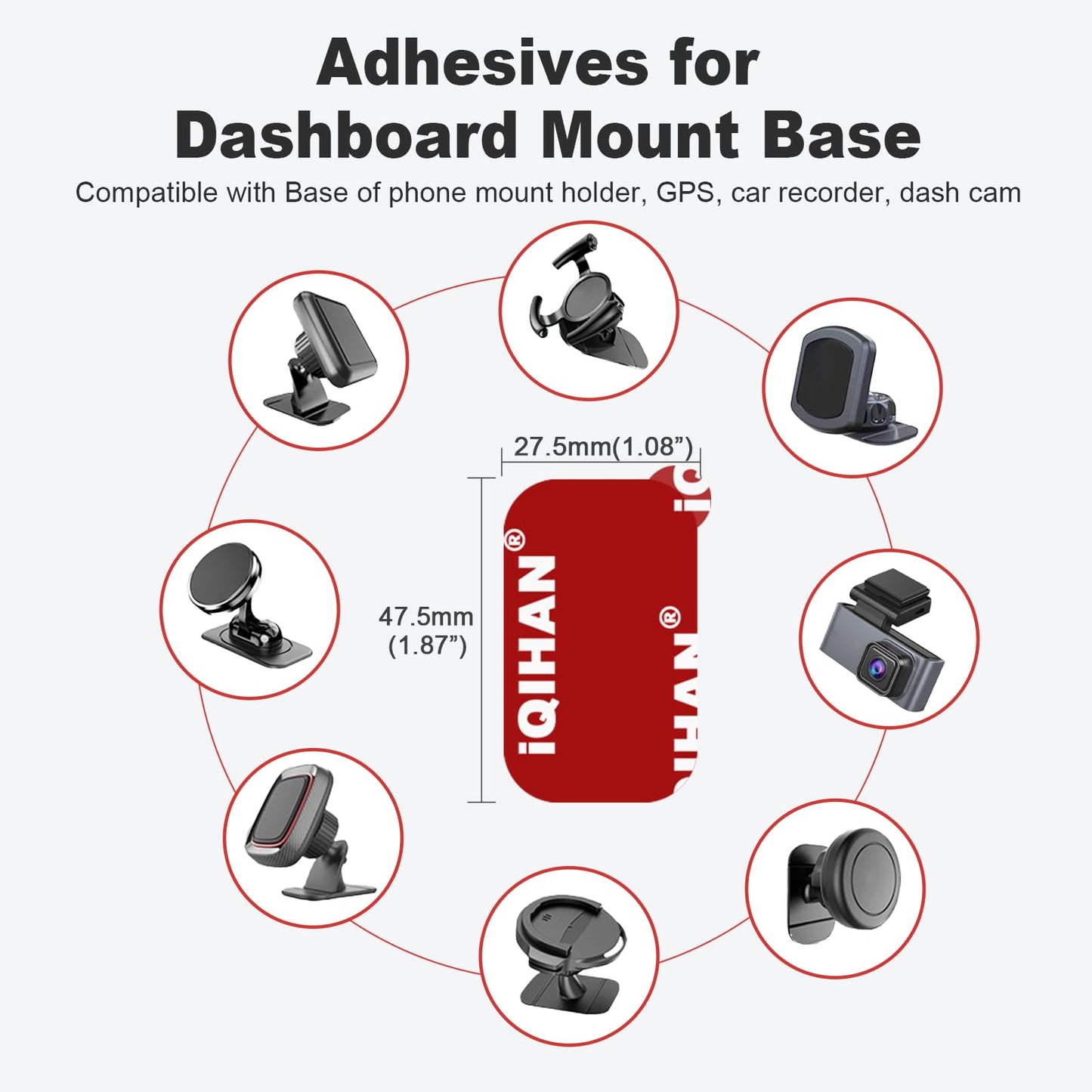Adhesive Sticky Pads Replacement Mounting Tape, 8pcs Double-Sided Sticky Pads for Dashboard Magnetic Car Phone Holder Mount, Heavy Duty Sticker