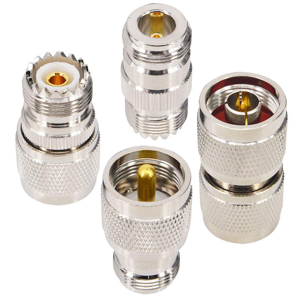 onelinkmore 4-Piece N to UHF Adapter Kit, Universal RF Coax Connector Set N Male/Female to PL-259 SO-239, Low Loss Adapters for CB Ham Radio Walkie