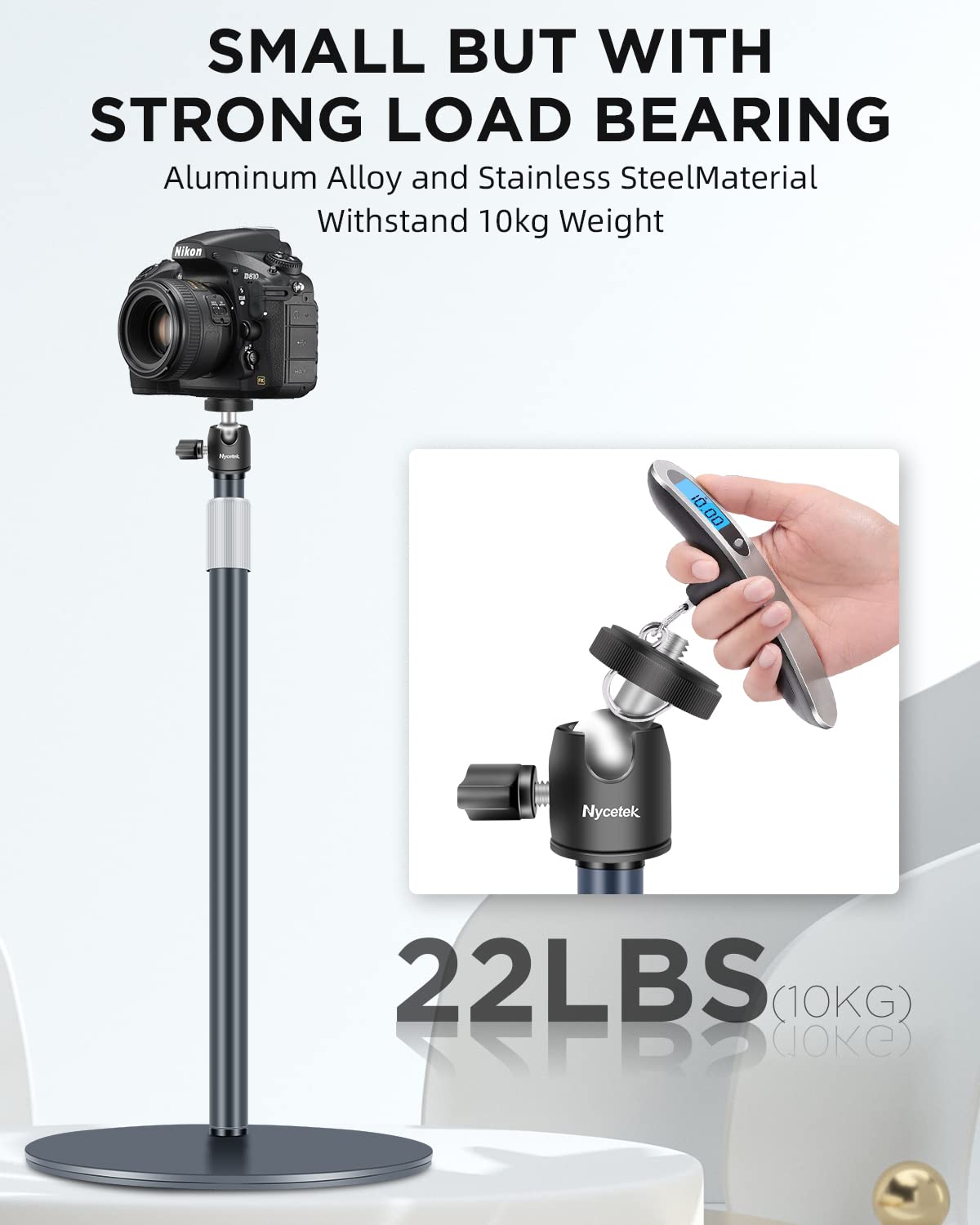 Nycetek Webcam Stand, Light Stand Tripod with 360° Rotatable Ballhead for DSLR Camera, Ring Light, Webcam, Desktop Tripod for Video Recording