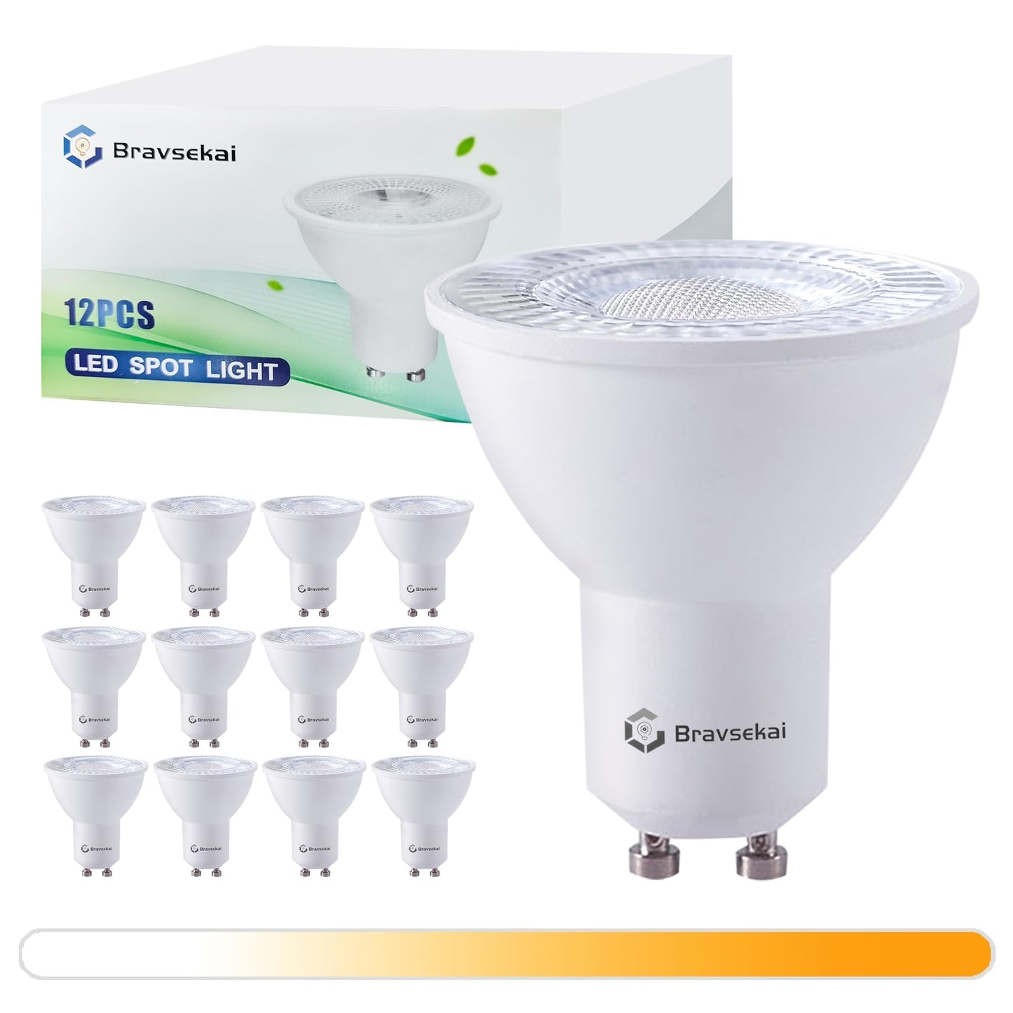 Bravsekai 12-Pack Dimmable GU10 LED Bulbs, 3000K Warm White,5W LED Bulb, 400LM (Equivalent to 35W Halogen), 120V Spotlight Bulbs for Shops, Living