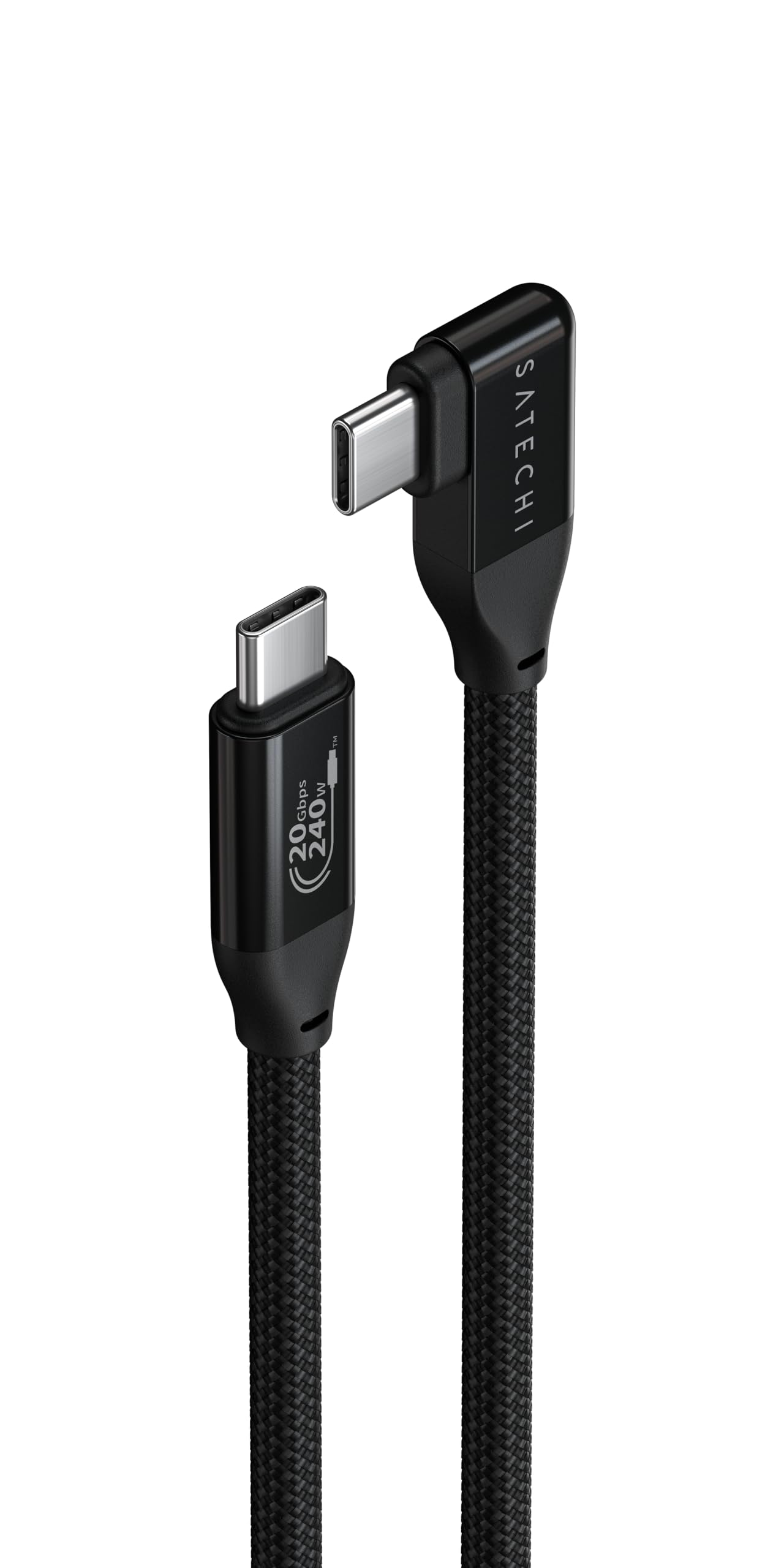 Satechi Right Angle USB C to USB C Cable, 90 Degrees, 240W PD, 20Gbps Transfer Speed, 4k/60Hz Video Output, 1m/3.3ft, Braided, for iPhone 17, MacBook