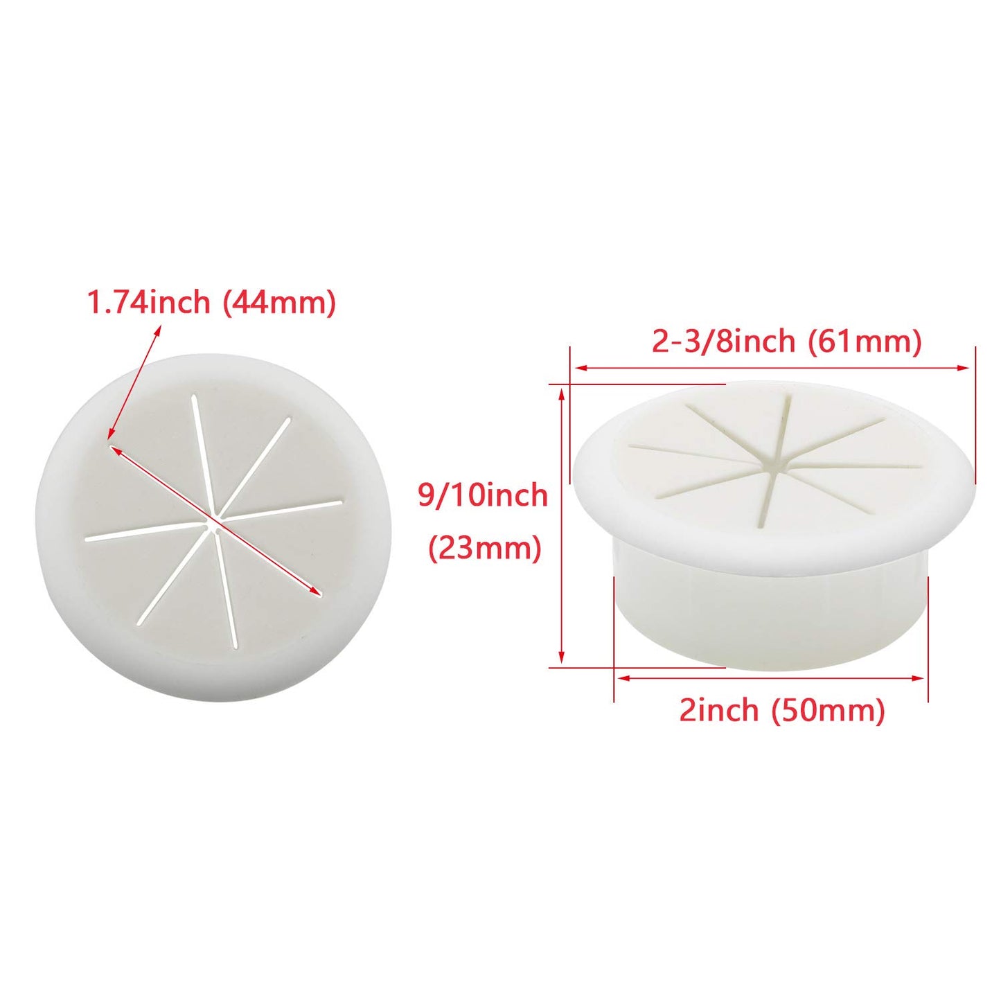 pugdodo 2PCS 2Inch (50mm) Desk Cord Grommets Wire Cable Hole Cover for Office PC Desk Cable Cord Cover White (White-2pcs) (White)